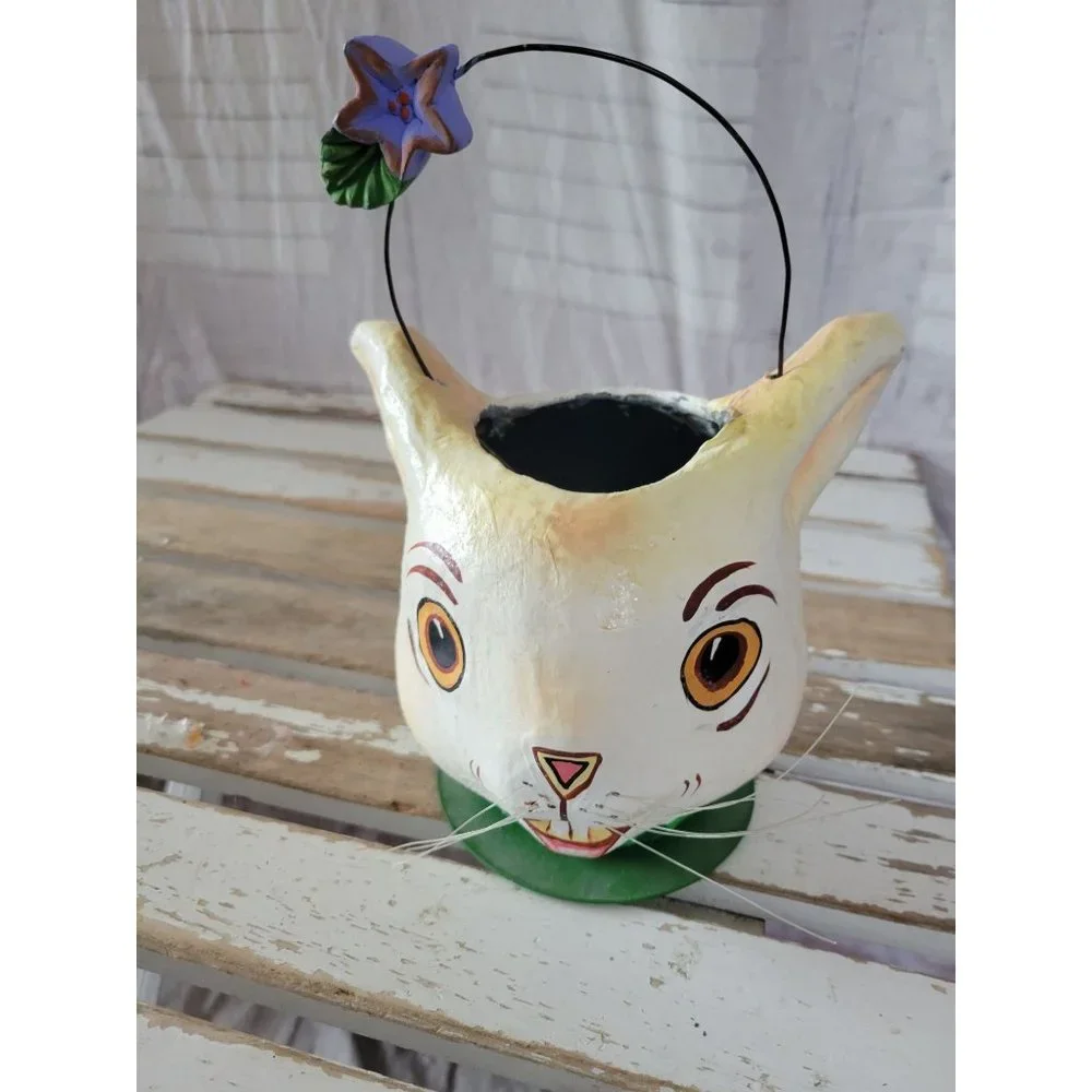 Dept 56 rabbit Easter paper‎ mache bucket trick or treat spring home decor